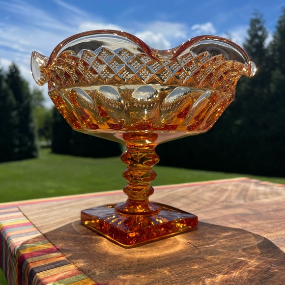 Vintage amber glass compotier, pedestal dish, compote, fruit bowl - Picture 9 of 12